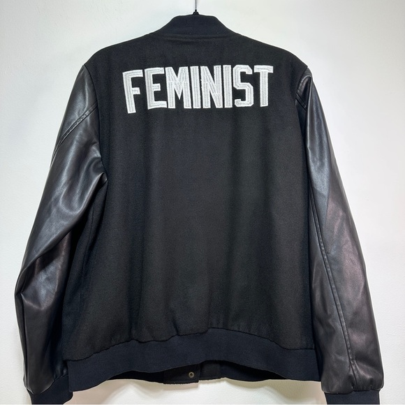 Hilary MacMillan | Vegan Leather Varsity Jacket with Feminist Embroidered Logo - Picture 1 of 9